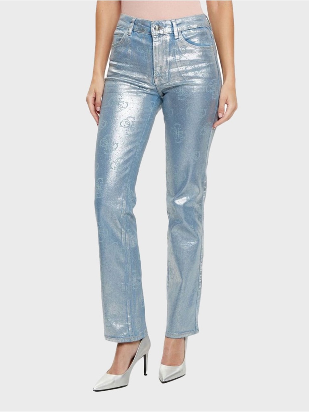 GUESS Dory Signature Foil Y2K Straight-Leg Mid-Rise Urban Streetwear Retro Jeans